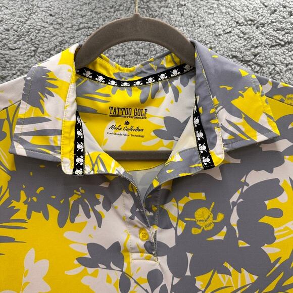 Tattoo Golf Aloha Collection Women's Small Short Sleeve Polo Yellow Gray Active - Picture 3 of 10
